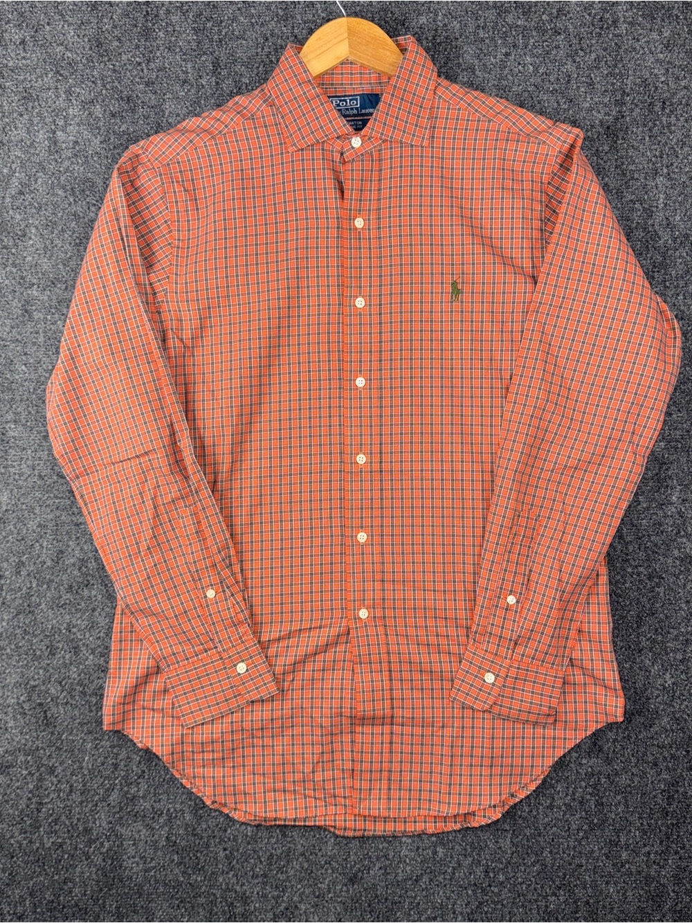 Polo By Ralph Lauren Stanton Shirt Mens Medium Orange Check Long Sleeve Casual